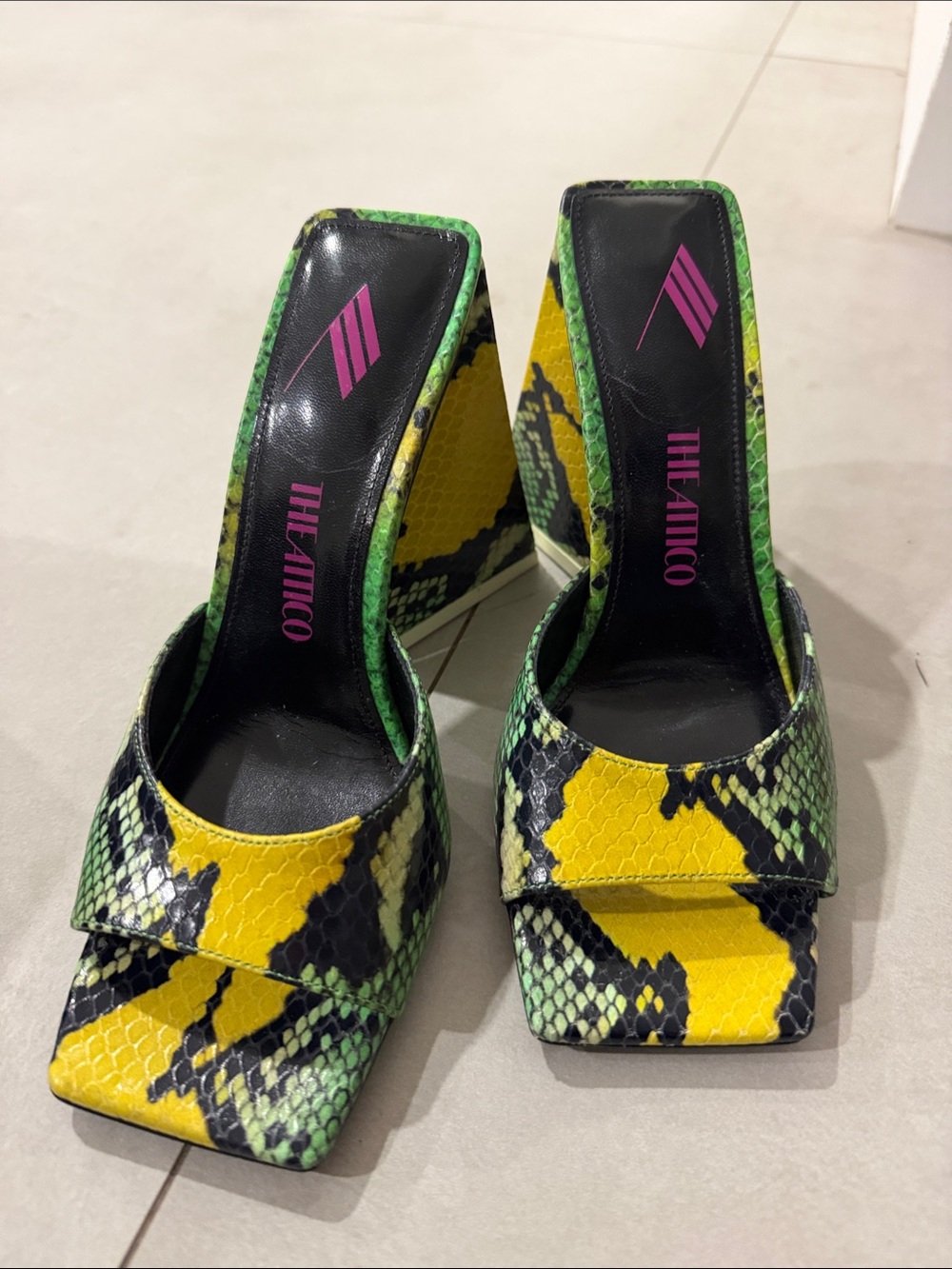 The Attico Yellow & Green Snake Print High Heel Sandals
